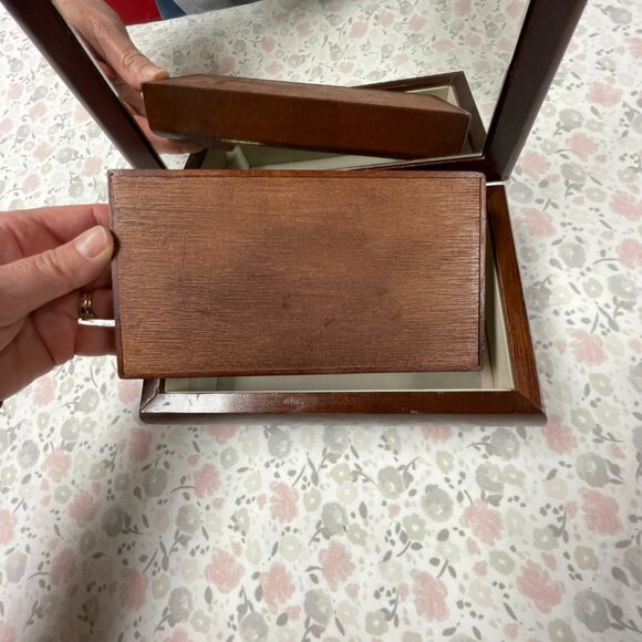 Small Wooden Jewelry Box - Embroidered Inlay - Removable tray - Picture 9 of 16